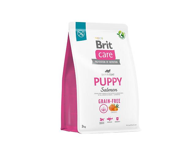 Корм Brit Care Grain Free Puppy Salmon сухой беззерновой с лососем для щенят всех пород 3 кг