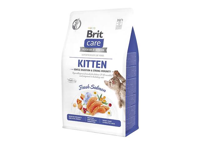 Корм Brit Care Kitten Gentle Digestion Strong Immunity сухой с лососем для укрепления иммунитета у котят 2 кг