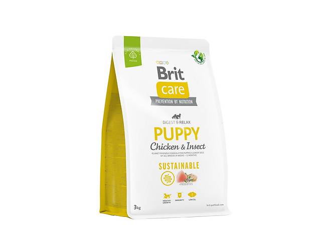 Корм Brit Care Puppy Sustainable Chicken and Insect сухой с курицей и белком насекомых для щенят всех пород 3 кг