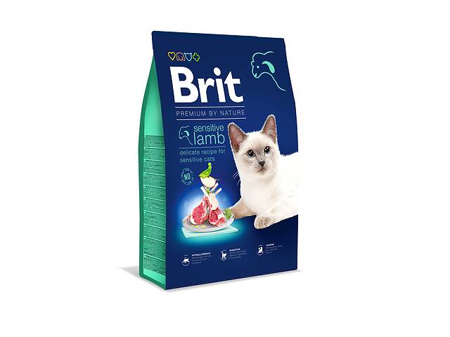 Корм Brit Premium by Nature Cat Sensitive сухой с ягненком для взрослых котов с чувствительным пищеварением 8 кг