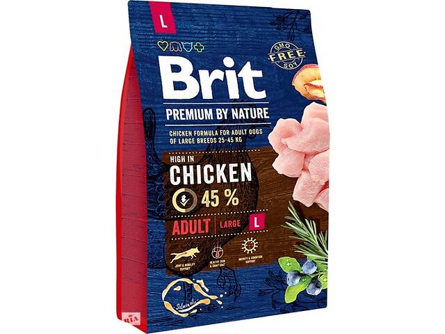 Корм Brit Premium Dog Adult L сухой с курицей для собак больших пород 3 кг
