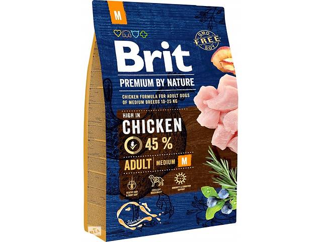 Корм Brit Premium Dog Adult M сухой с курицей для взрослых собак средних пород 3 кг