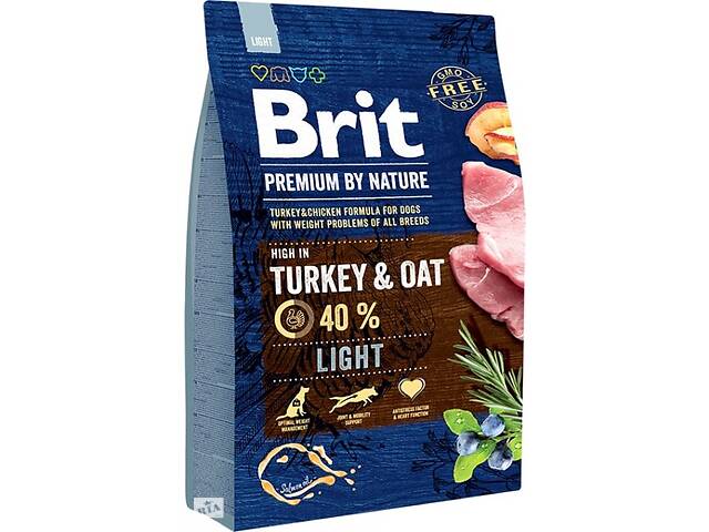 Корм Brit Premium Dog Light сухой с индейкой для собак с излишней массой тела 3 кг