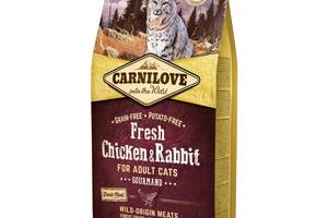 Корм Carnilove Cat Fresh Chicken Rabbit Gourmand сухой полнорационный беззерновой с курицей и кроликом для кошек 6 кг