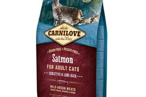 Корм Carnilove Cat Salmon Sensitive Long-Hair сухой полнорационный беззерновой с лососем для длинношерстных кошек и к...
