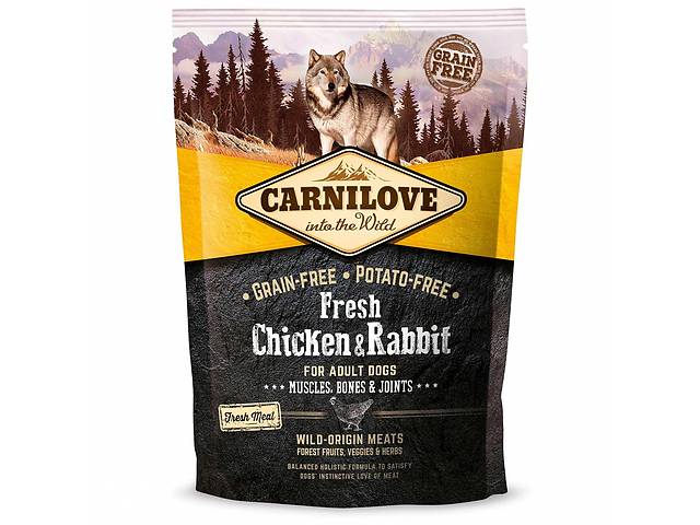 Корм Carnilove Fresh Chicken and Rabbit for Adult dogs сухой со свежей курицей и кроликом для взрослых собак 1.5 кг