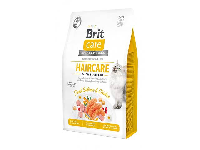 Корм для кошек с длинной шерстью Brit Care Haircare Healthy Shiny Coat 2 кг с курицей и лососем