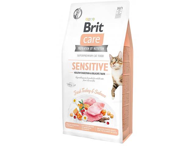 Корм для привередливых кошек Brit Care Sensitive Healthy Digestion Delicate Taste 7кг с индейкой и лососем