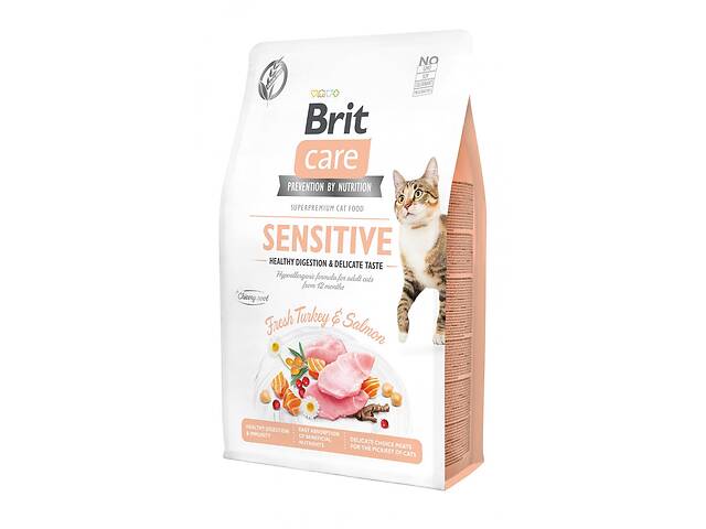 Корм для привередливых кошек Brit Care Sensitive Healthy Digestion Delicate Taste 2кг с индейкой и лососем
