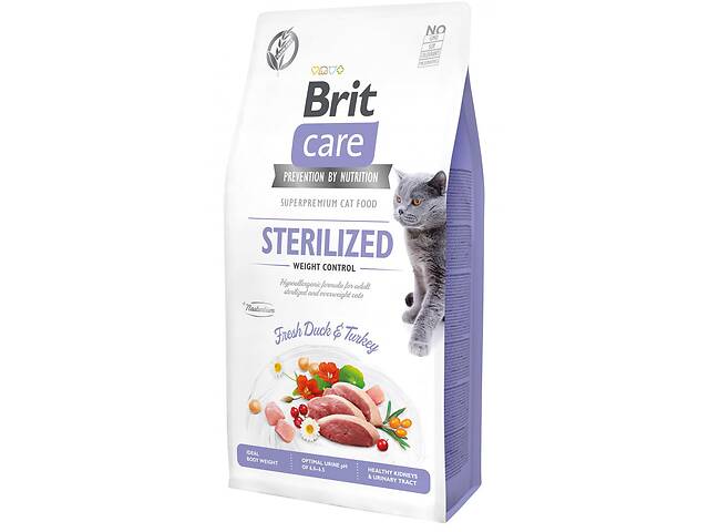 Корм для стерилизованных кошек с лишним весом Brit Care Sterilized Weight Control 7 кг с уткой и индейкой