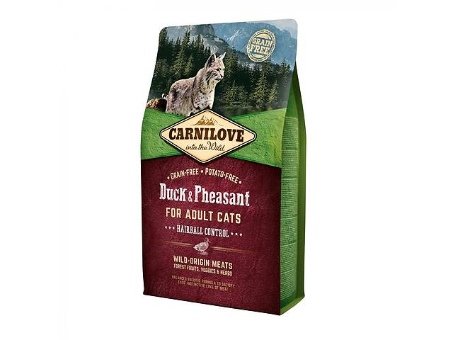 Корм для выведения шерсти у кошек Carnilove Hairball Controll Duck Pheasant 2 кг с уткой и фазаном