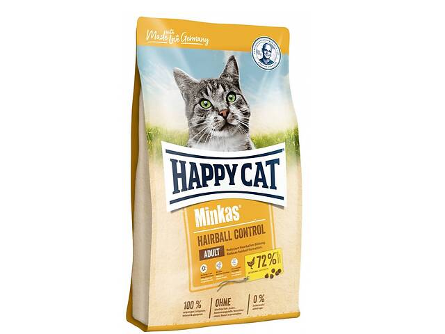 Корм Happy Cat Minkas Hairball Control для взрослых котов с птицей от комков шерсти 10 кг