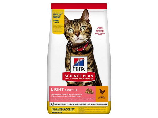 Корм Hill's Science Plan Feline Adult Light Chicken сухой с курицей для котов склонных к ожирению 1.5 кг