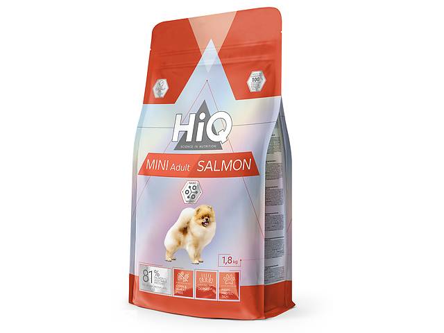 Корм HiQ Mini Adult Salmon сухой с лососем для взрослых собак малых пород 1.8 кг