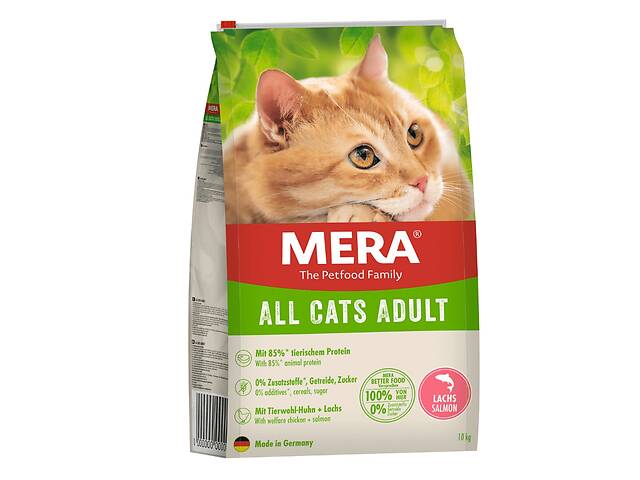 Корм Mera Cats All Adult Salmon сухой с лососем для взрослых котов 10 кг