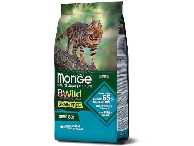 Корм Monge BWild Grain Free Cat Sterilised Tonno сухой с тунцом для стерилизованных котов 1.5 кг