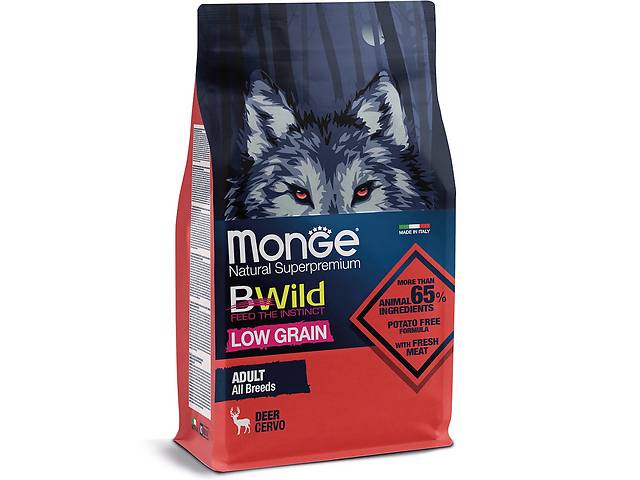 Корм Monge BWild Low Grain All Breeds Cervo cухой с олениной для взрослых собак всех пород 2.5 кг