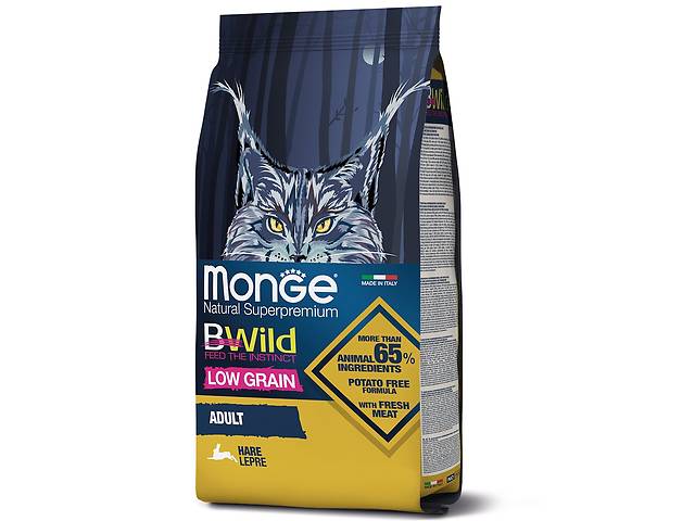 Корм Monge BWild Low Grain Cat Lepre сухой с зайчатиной для взрослых котов 1.5 кг