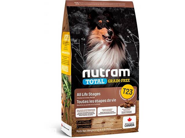Корм Nutram T23 Total Grain-Free Turkey Chicken Duck Dog сухой с индейкой курицей и уткой для собак всех возрастов 2 кг