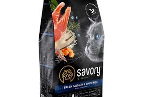 Корм Savory Adult Cat Gourmand Fresh Salmon White Fish сухой со свежим лососем и белой рыбой для длинношерстных котов...