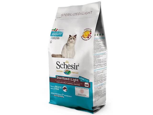 Корм Schesir Cat Sterilized Light сухой монопротеиновый с рыбой для кастрированных котов или котов склонных к полноте...