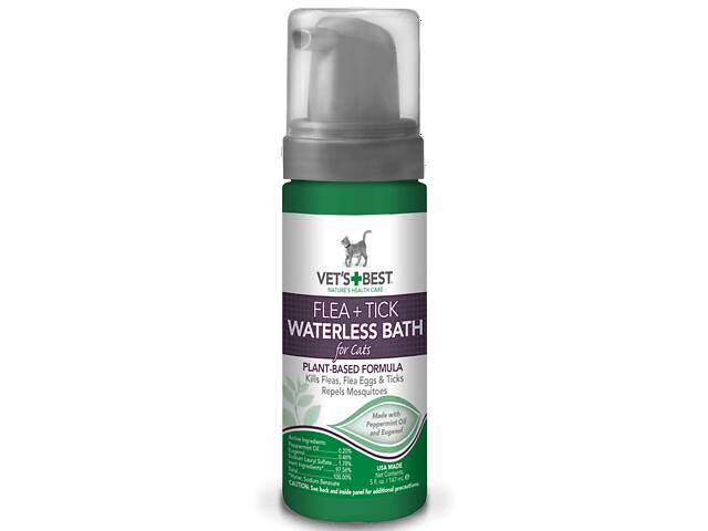 Моющая пена от блох клещей и москитов для кошек Vet's Best Flea And Tick Waterless Bath Foam 147 мл