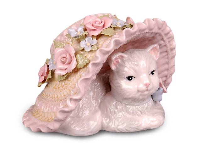 Музыкальная статуэтка Кошка в шляпе 9 см фарфор 461-140