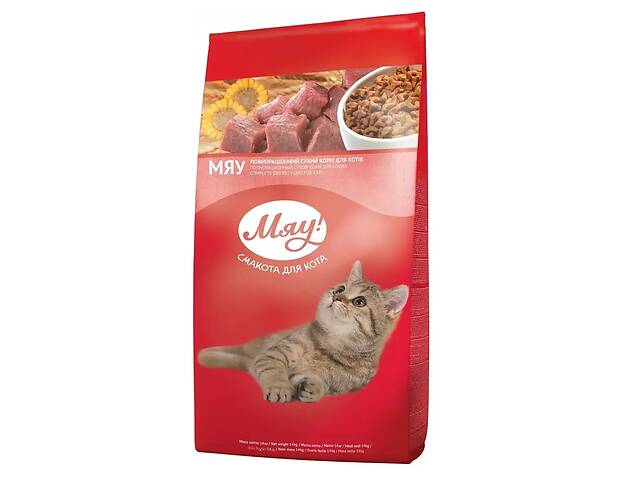 Мяу! полнорациональный сухой корм для взрослых котов с мясом, рисом и овощами