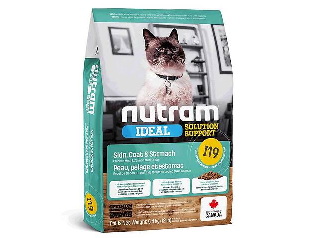 Nutram I19 Ideal Solution Support Sensitive Skin Coat Stomach(Нутрам Идеал Скин) корм для котов для ЖКТ и кожи 20 кг.