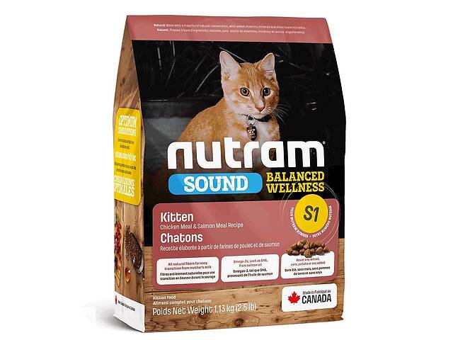 Nutram S1 Sound Balanced Wellness Kitten (Нутрам С1 Киттен) корм холистик для котят от 2 до 10 месяцев 20 кг.