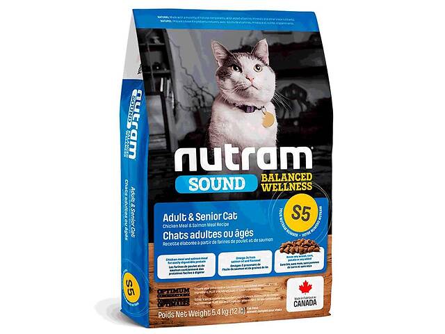 Nutram S5 Sound Balanced Wellness Natural Adult Senior(Нутрам С5 Соунд) корм для взрослых или пожилых котов 20 кг.