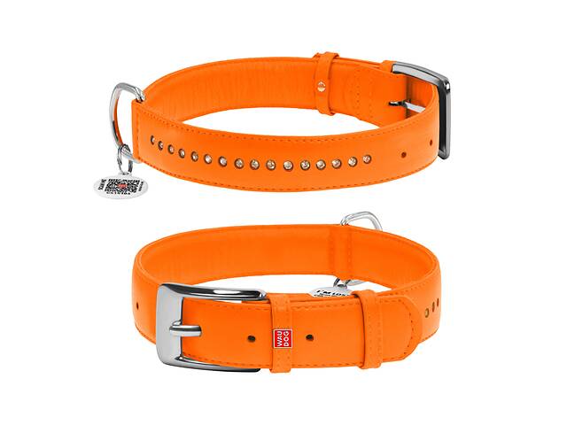 Ошейник для собак кожаный WAUDOG Glamour двойной со стразами Ш 25 мм Дл 38-49 см Оранжевый
