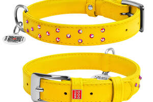 Ошейник для собак кожаный WAUDOG Glamour с клеевыми стразами Ш 25 мм Дл 38-49 см желтый