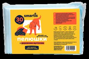 Пеленки Smartis 60*60 см 30 шт для собак и щенков антибактериальные с древесным углем