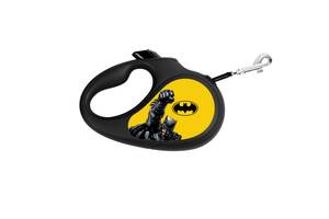 Повідець-рулетка для собак WAUDOG R-leash малюнок 'Бетмен Жовтий' L до 50 кг 5 м світловідбиваюча стрічка Чорний