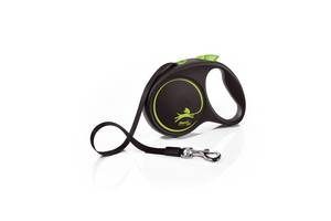 Поводок-рулетка для собак лента Flexi Black Design M 5 м до 25 кг Зеленый (34026)