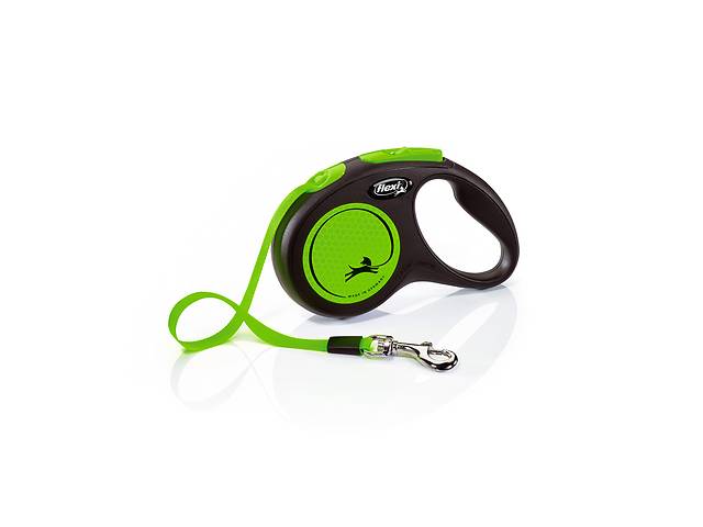 Поводок рулетка для собак мелких и средних пород Flexi New Neon S 5 м до 15 кг зелёный