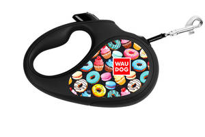 Поводок-рулетка для собак WAUDOG R-leash Пончики S до 15 кг 5 м светоотражающая лента Черный