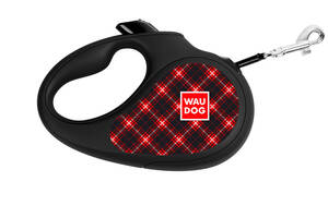 Поводок-рулетка для собак WAUDOG R-leash Шотландка S до 15 кг 5 м светоотражающая лента Черный
