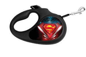 Поводок-рулетка для собак WAUDOG R-leash Супермен Лого M до 25 кг 5 м светоотражающая лента Черный