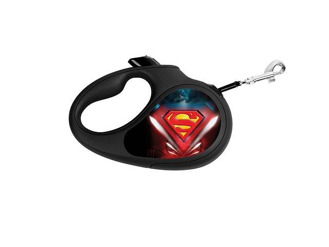 Поводок-рулетка для собак WAUDOG R-leash Супермен Лого XS до 12 кг 3 м светоотражающая лента Черный