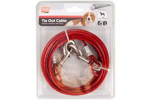 Привязь для собак Flamingo Tie Out Cable до 15 кг трос 5 м d=4 мм Красный (5400274717720)