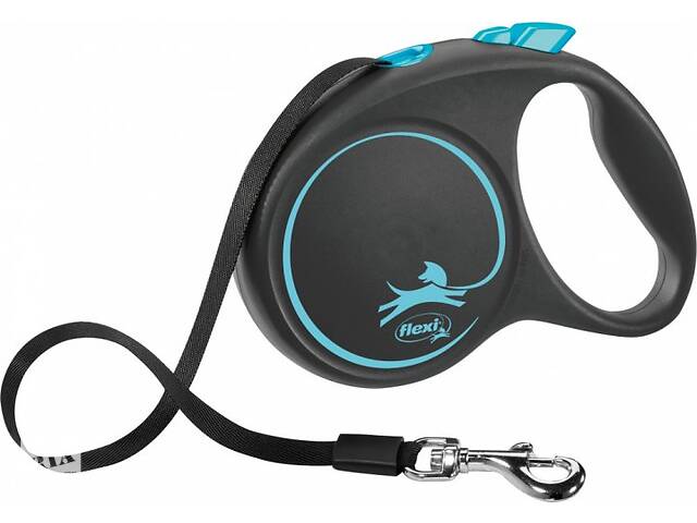 Рулетка для собак Flexi Black Design L 5 метров, до 50 кг (синяя), поводок с лентой