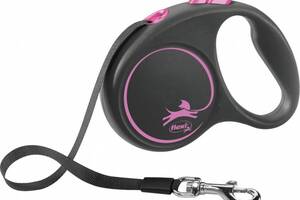 Рулетка для собак Flexi Black Design S 5 метров, до 15 кг (розовая), поводок с лентой