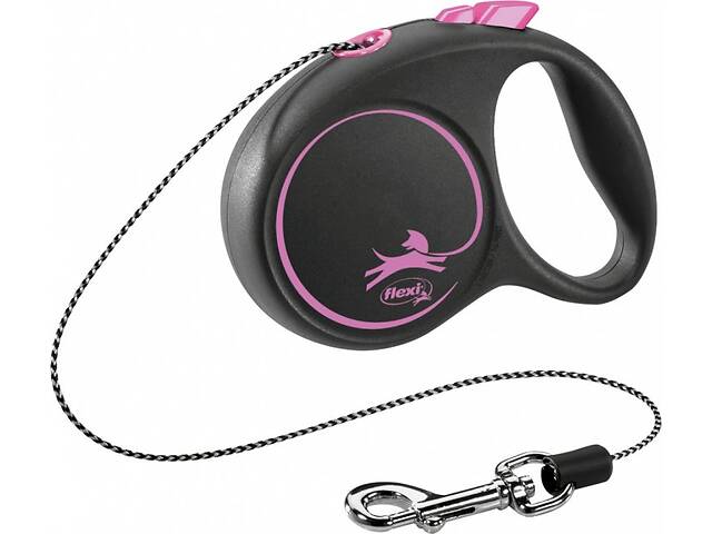 Рулетка для собак Flexi Black Design XS 3 метра, до 8 кг (розовая), поводок с тросом