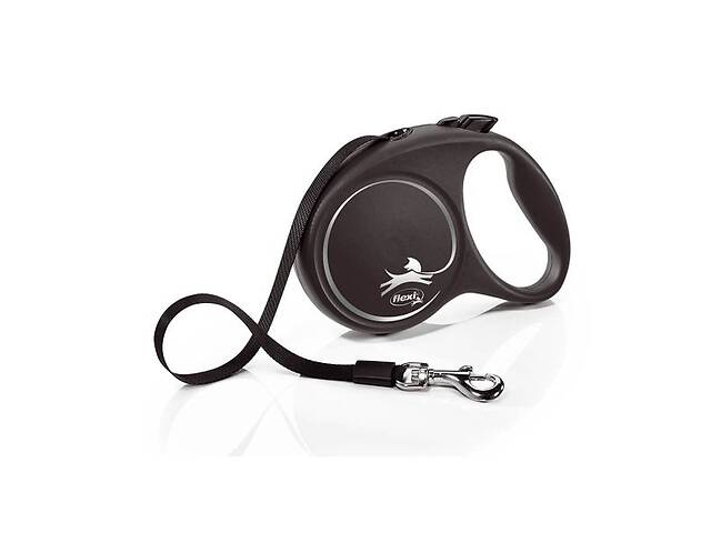 Рулетка для собак Flexi New Classic М 5 метров, до 25  кг (черная), поводок с лентой