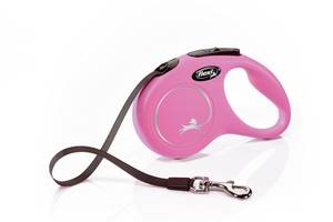 Рулетка для собак Flexi New Classic S 5 метров, до 15 кг (розовая), поводок с лентой