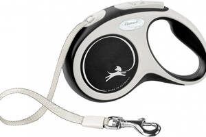 Рулетка для собак Flexi New Comfort S 5 метров, до 12 кг (черная), поводок с лентой