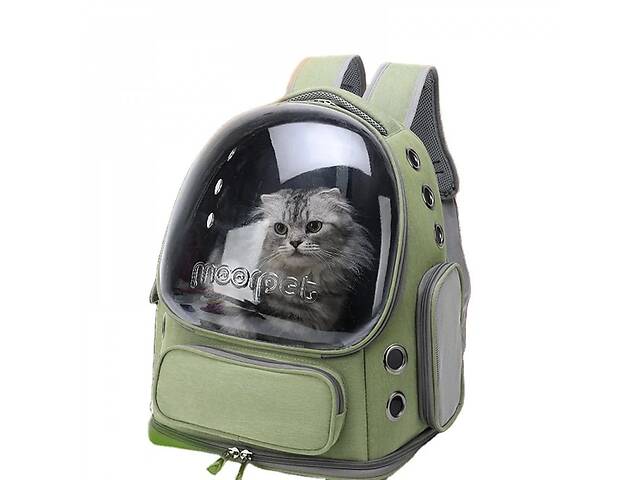 Рюкзак Для Кота с Прозрачными Стенками Переноска Для Путешествий с Животными до 7 кг MoorPet Зеленая (688)