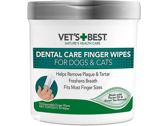 Салфетки для ухода за полостью рта собак и кошек Vet's Best Dental Care Finger Wipes 50 шт